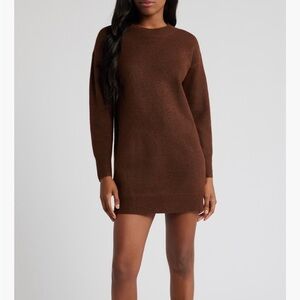 All in Favor Brown Long Sleeve Mini Sweater Dress